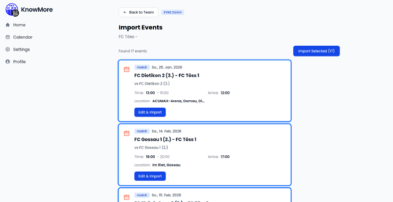Import entire tournament schedules with one click